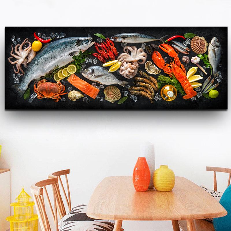 Кухонный тематический настенный художественный декор, холст, картина, постеры и принты с рыбой и морепродуктами, картины для столовой, Cuadros, без рамки