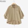 Women Summer Turn Down Collar Loose Asymmetrical Half Sleeve Blouse