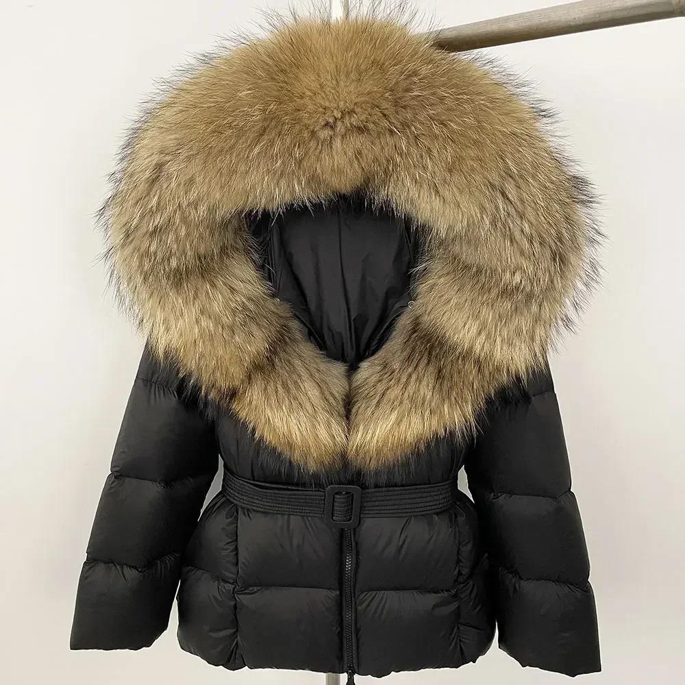 OFTBUY 2024 Белый утиный пух пальто толстый теплый 90% зимняя куртка женская натуральный мех енота лисы воротник с капюшоном женский повседневный