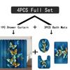 4pcs Blue-Golden Butterfly Shower Curtain Set with Rug, Toilet Lid Cover, Bath Mat, and Waterproof Polyester Curtain for Windows