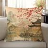 1pc, Mist Garden Theme Decorative Pillowcase - Cherry Blossoms and Japanese Landscape Design, Polyester, No Insert, Perfect for Home Decor, Sofa, Bedr