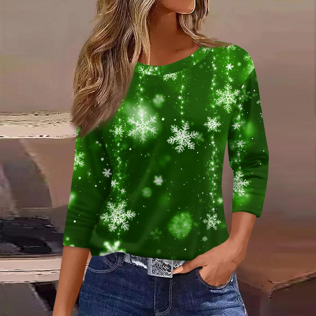 3/4 Length Sleeve Womens Tops Floral Print Vintage Fashion Casual Loose With Round Neck Plus Size Shirts