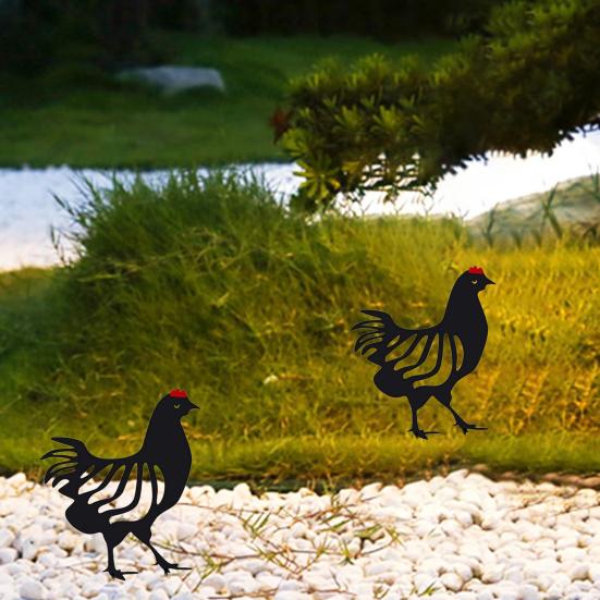 Wrought Iron Rooster Ornament Hollow Out Chickens Family Figure Chicken Yard Art Garden Metal Statue Farmhouse Decor