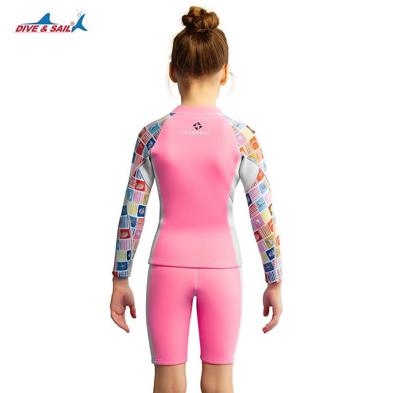 DIVESAIL 1.5mm Kids Girls Wetsuit Set Long Sleeve Warm Surfing Diving Snorkeling Swimsuit Children