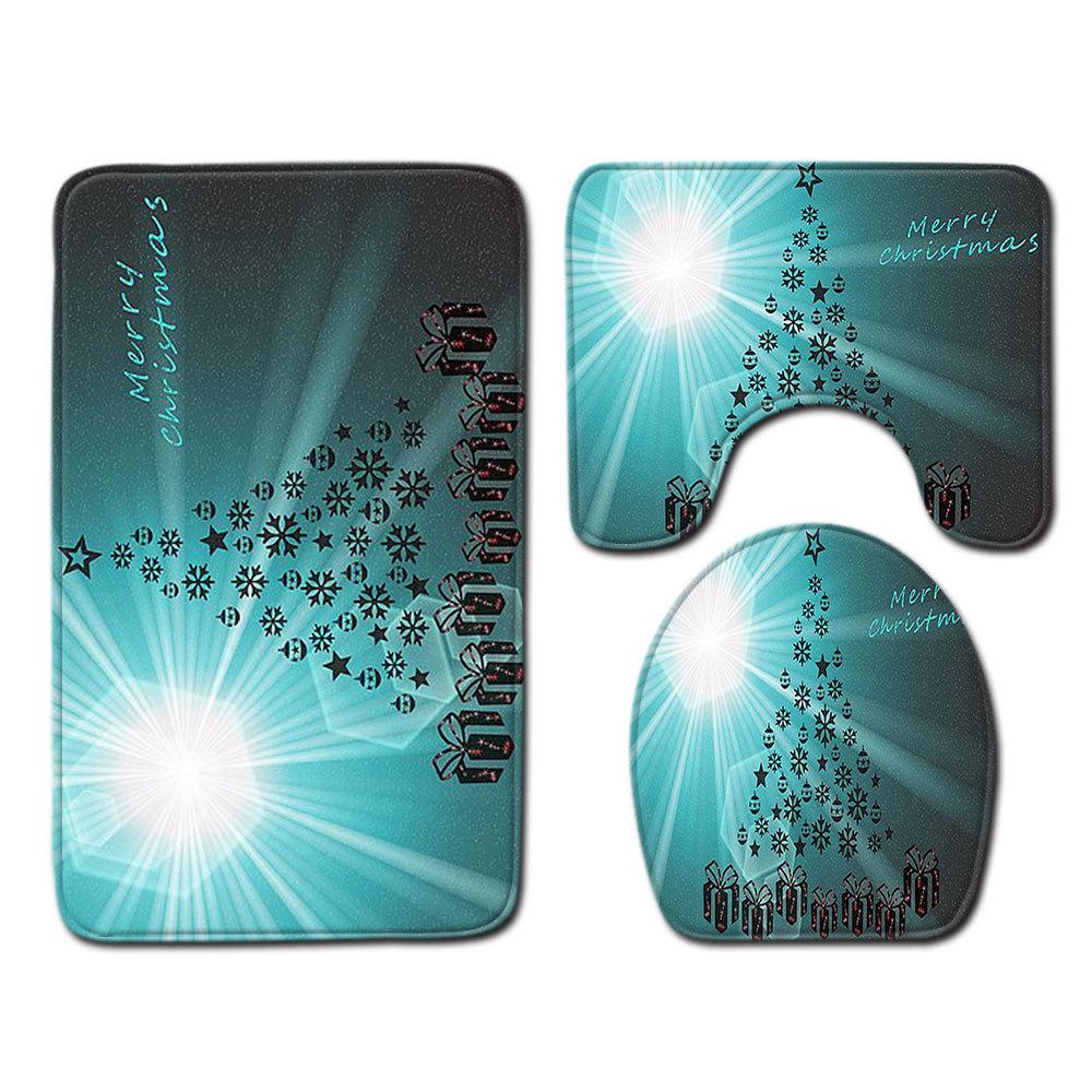 Рождественский коврик для ванной, туалетный трехпредметный набор