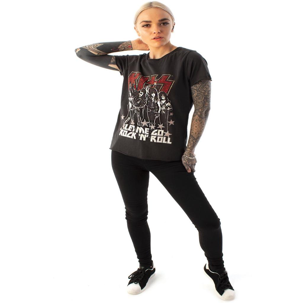 Amplified Womens/Ladies Let Me Go Rock N Roll Kiss Diamante T-Shirt