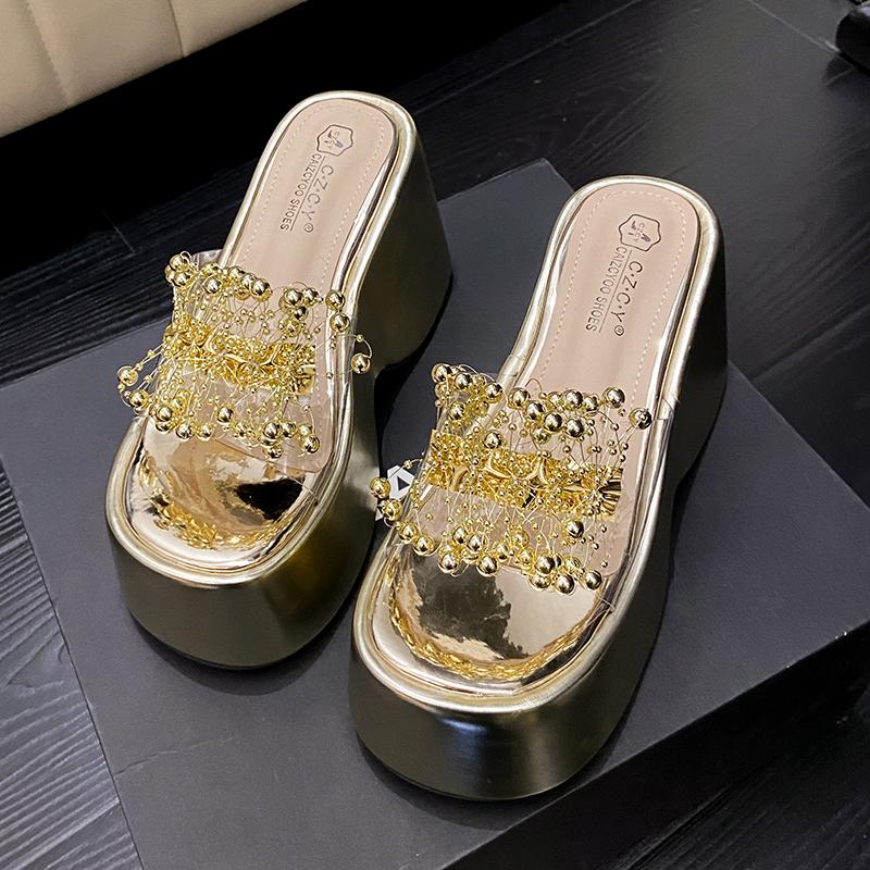Модные летние женские туфли на платформе, босоножки, женские летние шлепанцы на танкетке со стразами