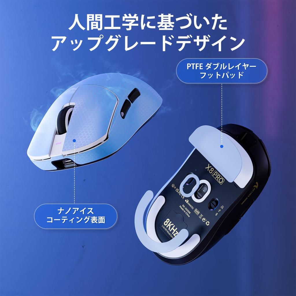 ATTACK SHARK X8PRO Gaming 8000Hz Polling 55g PixArt 3395PRO Up To 60G 500mAh High 100 Million Switch Large Sticker White Mouse, Lightweight, Wireless,