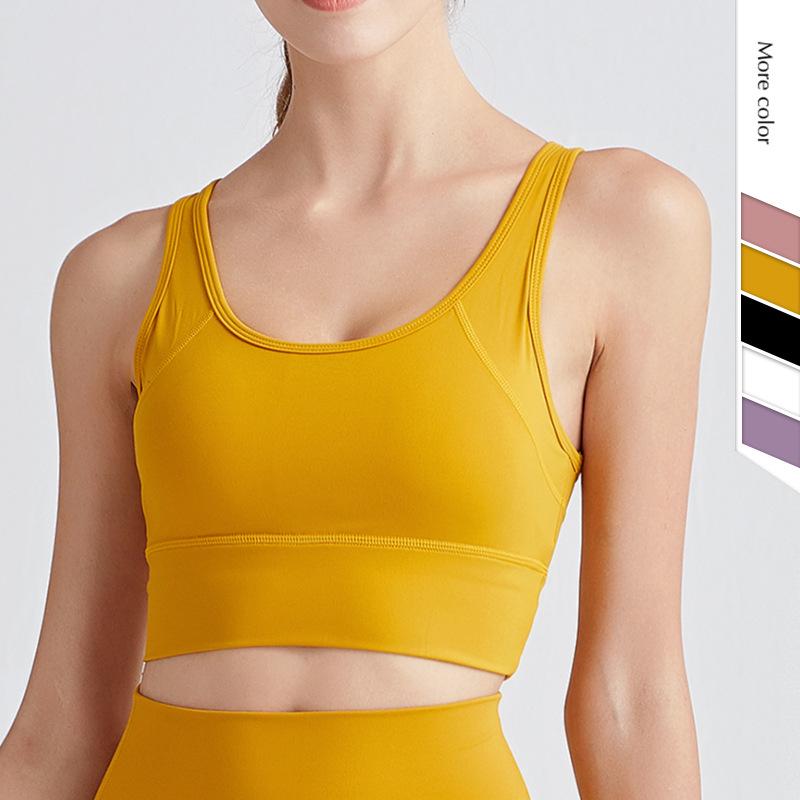 Женский спортивный бюстгальтер телесного цвета в стиле майки: Ударопрочный, красивый дизайн спинки, идеально подходит для йоги и бега.