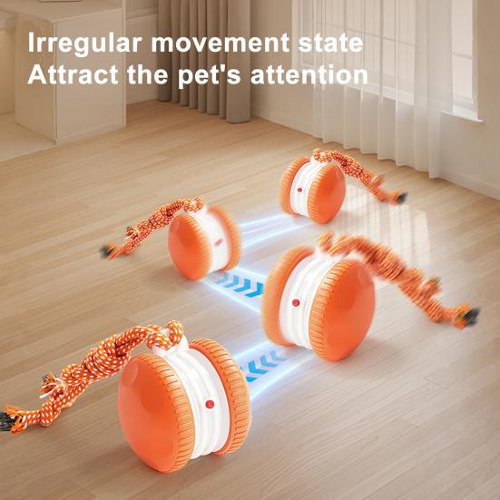 Катающийся Игрушечный Пес 2 Скорости Автоматически Катающийся Игрушка для Питомцев Электрический Интерактивный Игрушечный Пес Мяч с Веревкой для Маленьких Средних Собак Кошек Игра Снятие Скуки