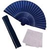 [Osaka Choseido] Men's Folding Fan, Stylish Business Fan Bag, Folding Fan Case with Handkerchief, Houndstooth Pattern, Navy
