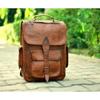 Brown Genuine Classic Goat Leather Men's Travel College Laptop Satchel Backpack