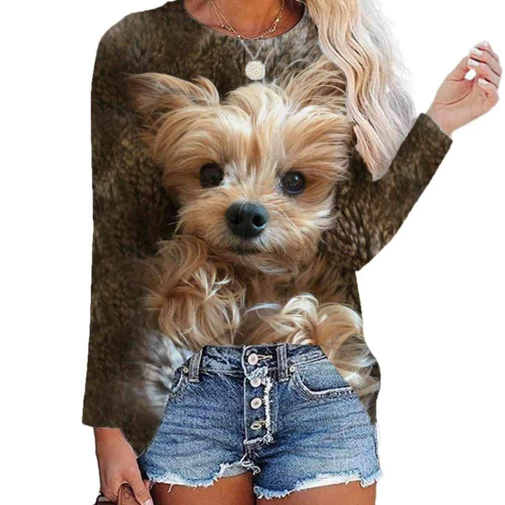 Женская футболка Kawaii Dog с 3D принтом, повседневные футболки с длинными рукавами, одежда в стиле Харадзюку, блузка, женские свободные топы