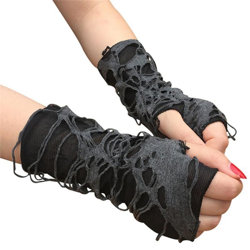 Gothic Black Fingerless Long Gloves Punk Hole Half-finger Glove Arm Warmer Beggar Cosplay Halloween Costume Accessories