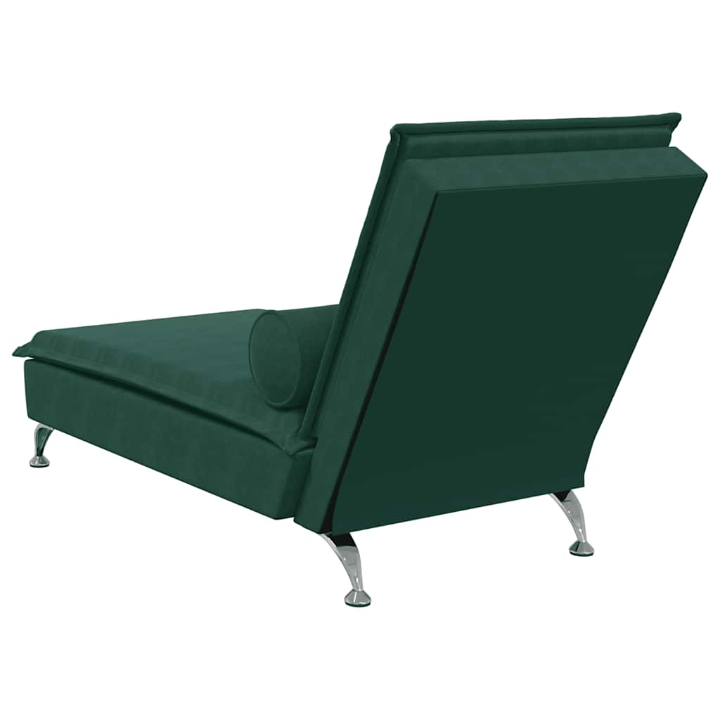Massage Chaise Lounge with Neck Roll Dark Green Velvet