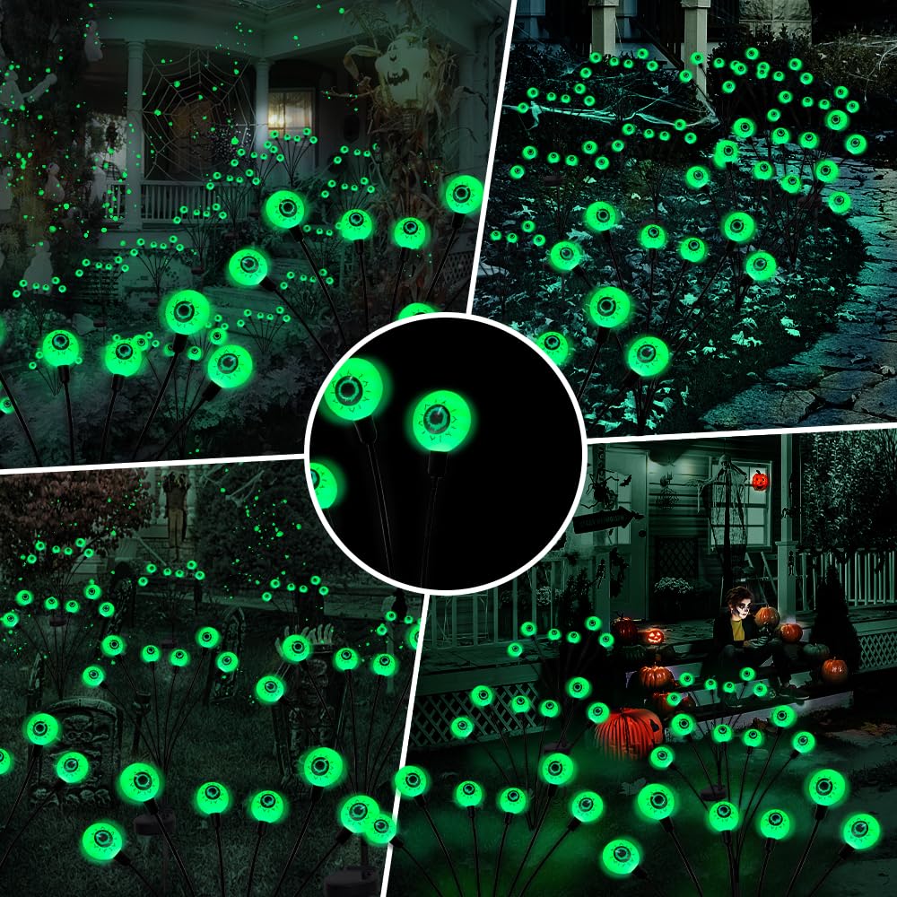 Хэллоуин Уличные Солнечные Страшные Глаза Светодиодные Зеленые Глаза Мигающие Огни Светлячков Водонепроницаемые Солнечные Садовые Фонари