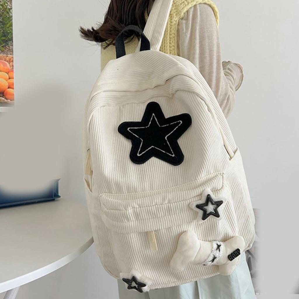 Backpack Bookbags for Girl Student Corduroy Rucksack with Star Pattern Large Capacity Double Strap Shoulder Bag