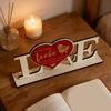 Valentine's Day Love Table Sign with Base Farmhouse Rustic Wooden Love Letter Ornament Anniversary Wedding Party Tabletop