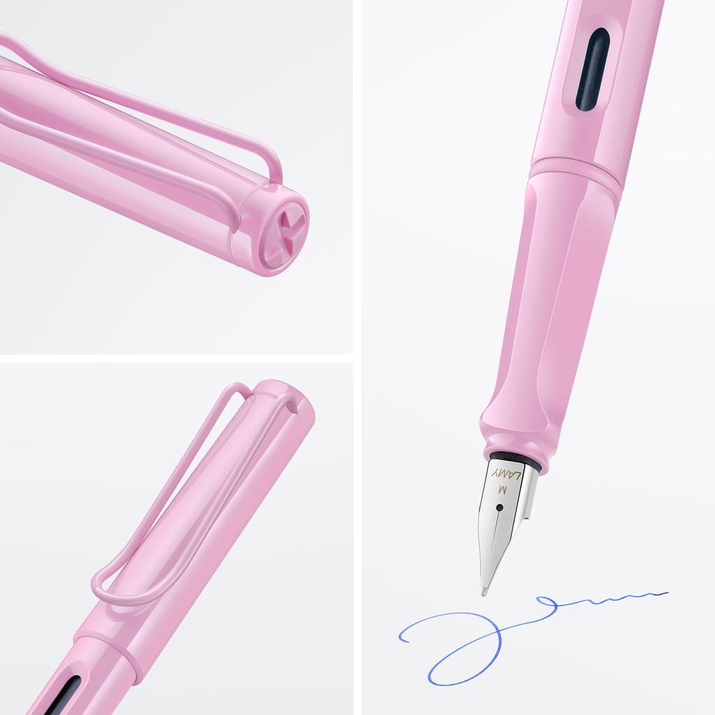LAMY Safari Light Rose Fountain Pen Ergonomic grip and polished steel nib Size F Perfect for writing and calligraphy Includes LAMY T 10 Blue Ink