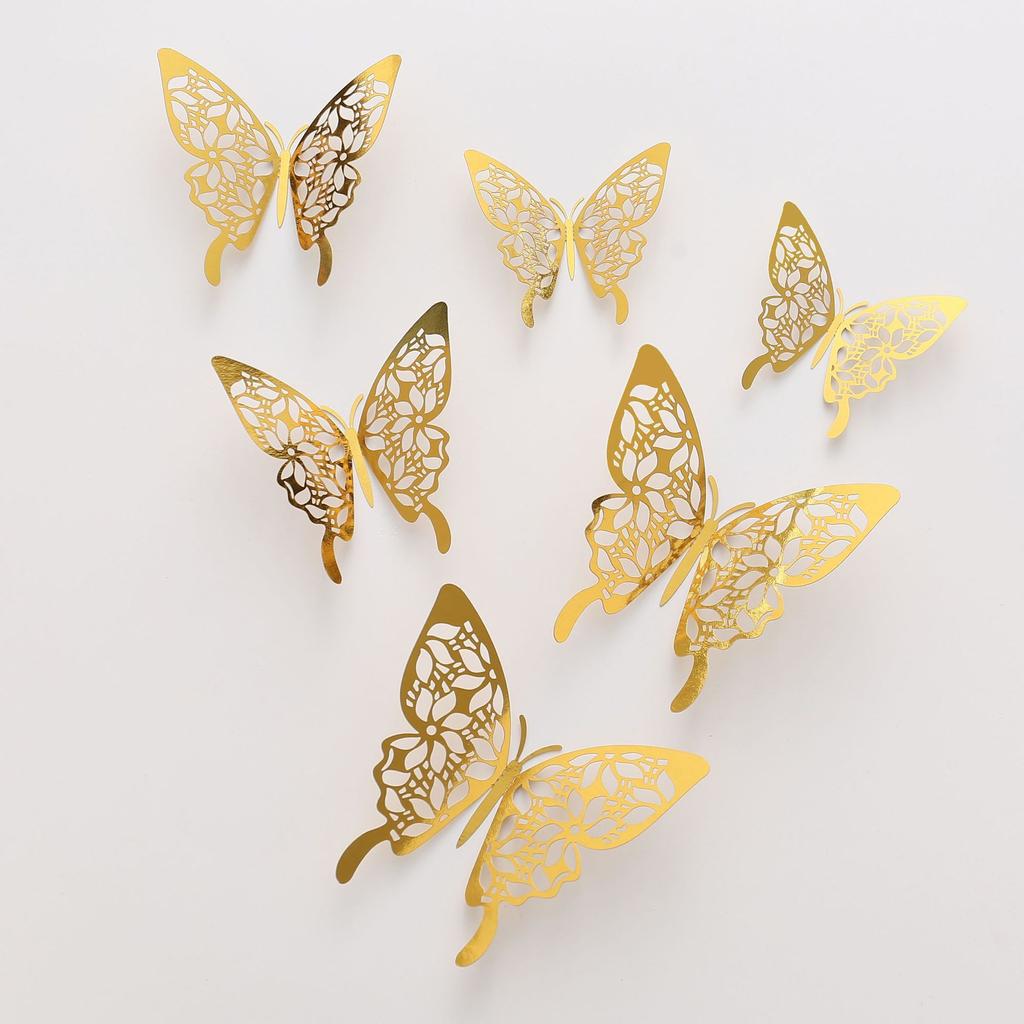 Butterfly Cake Toppers 12pcs Happy Birthday Stickers Topper for Cake Decorations 3D Wall Stiker Wedding Crafts Party Kids Gift