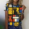 Summer Women's T-Shirts Cartoon Cat Print T-Shirt Harajuku Vintage Short Sleeved Tees O Neck Art Top Oversized Female Clothing