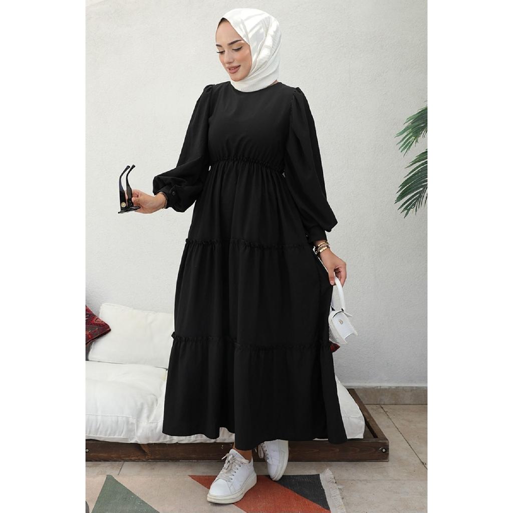 Benay Floor Detail Hijab Dress 1102- Black