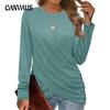 Autumn Women's Shirt Casual Round Neck Cross Pleated Loose Long Sleeve Pullover Shirt