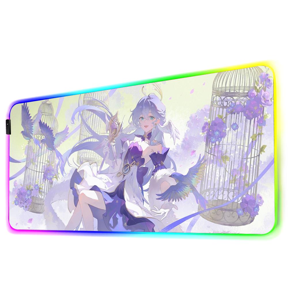 Robin honkai Коврик для мыши RGB Игровой коврик для мыши Большой светодиодный коврик Настольный коврик для ПК Светящийся коврик для мыши Большие коврики для клавиатуры Настольный ковер С подсветкой