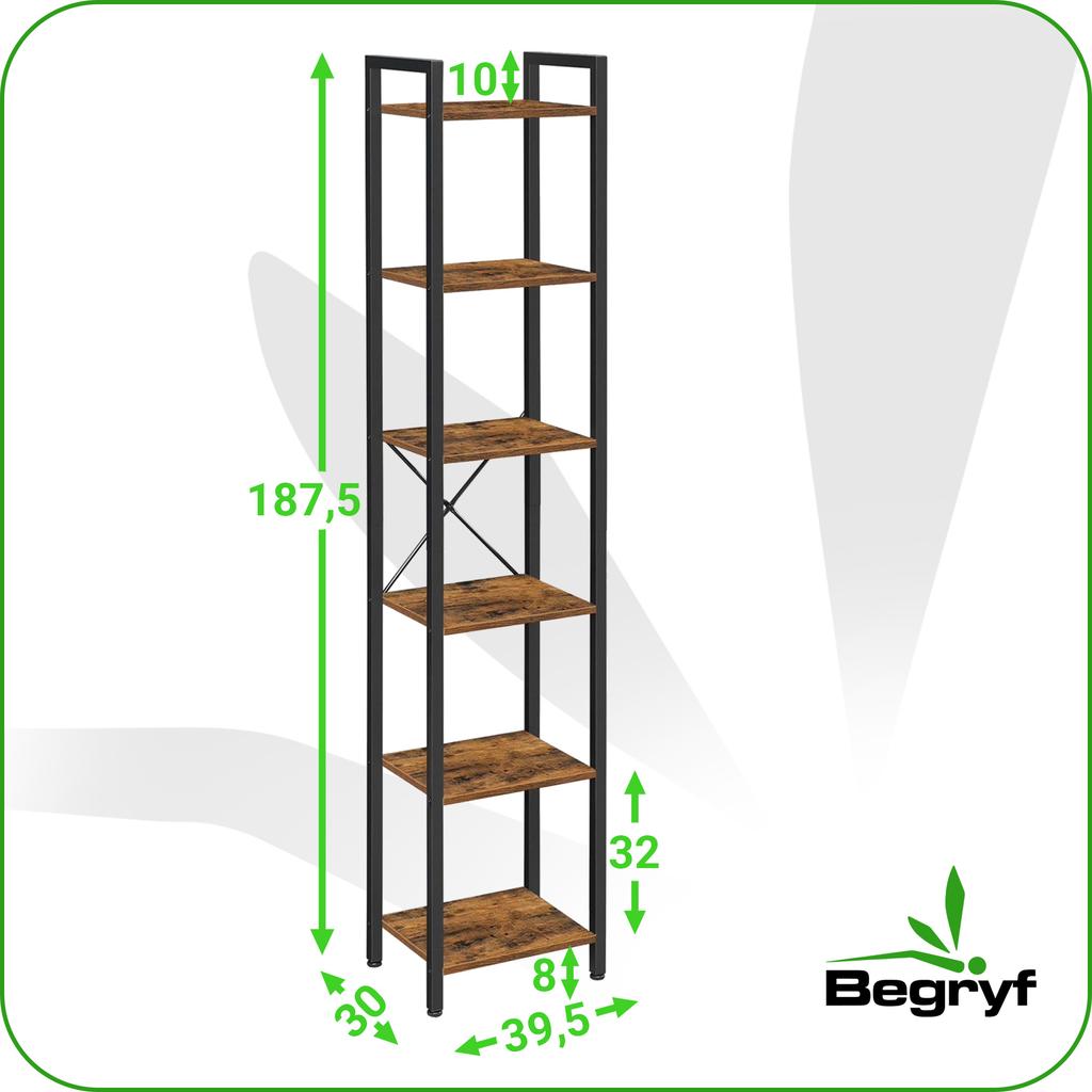Regał Ciemny Brąz Na Książki Wąski Loft Vr37 40X30X187,5 Begryf