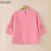 ZANZEA Women Casual Round Neck 3/4 Sleeve Summer Patchwork Blouse
