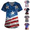 Women's Short Sleeve V-Neck Independence Day Printed Pocket Carer Top