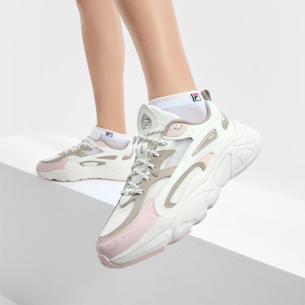 Fila Mars Fabric Synthetic Leather Thick Sole Height Increasing Low Top Casual Shoes Women Sneaker Brown Gray F12W422107FNS