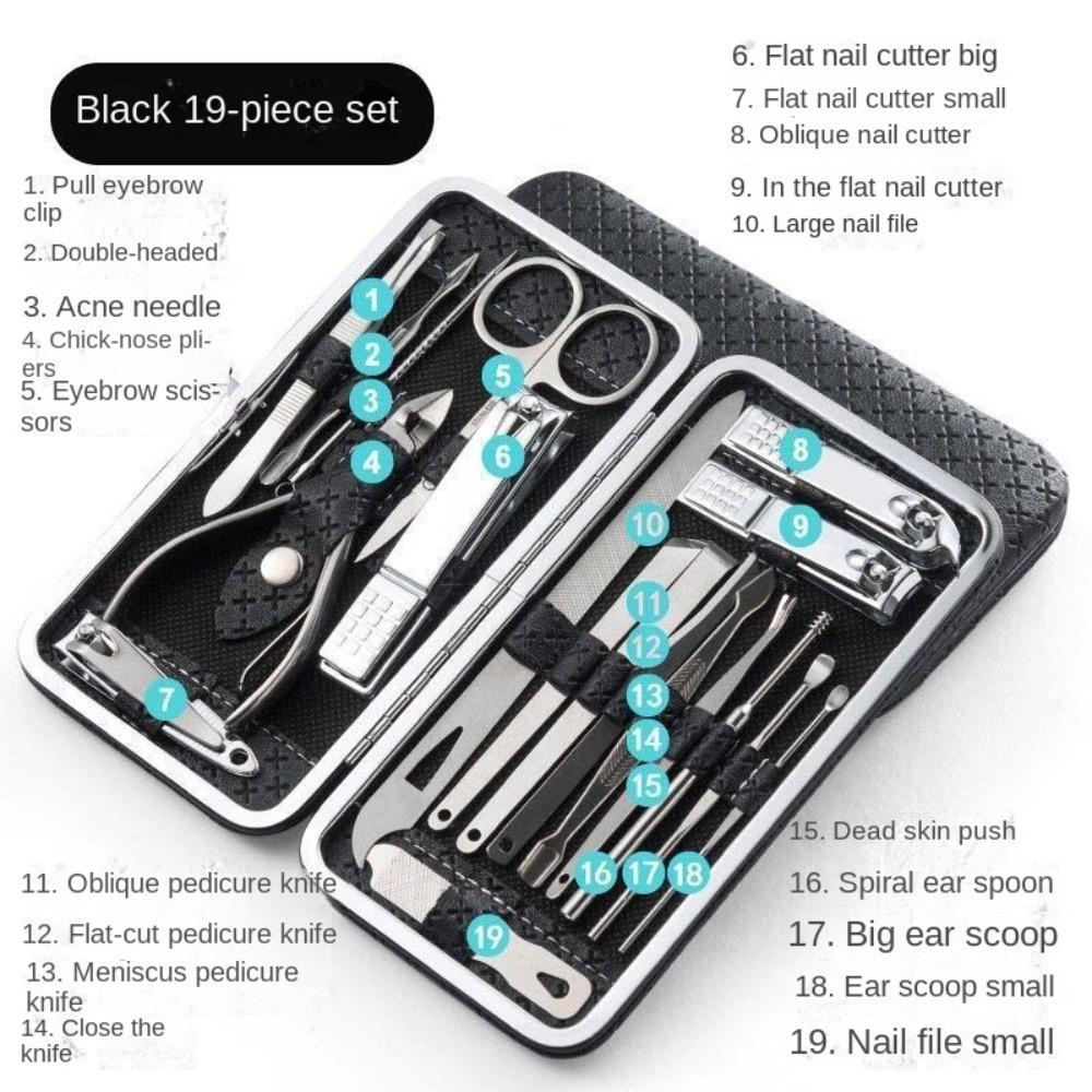 19Pcs Stainless Steel Nail Clippers Set Home Nail Care Kit Fashion Nail Sanding Tool Gift