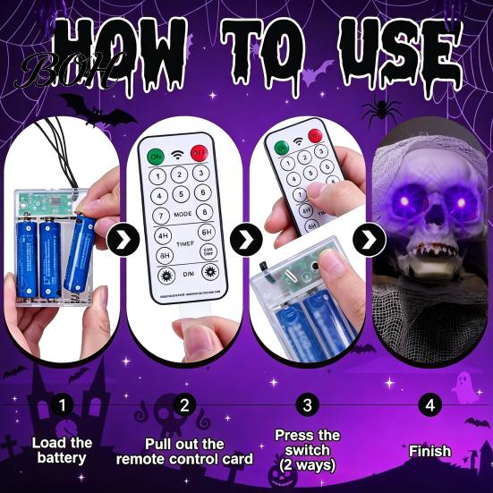 Indoor Outdoor Festive Decor 6Pcs Halloween LED Glowing Eyes with Timer And Remote, Light Up Purple for Pumpkins Skeleton Eyes, Horror DIY Masques,