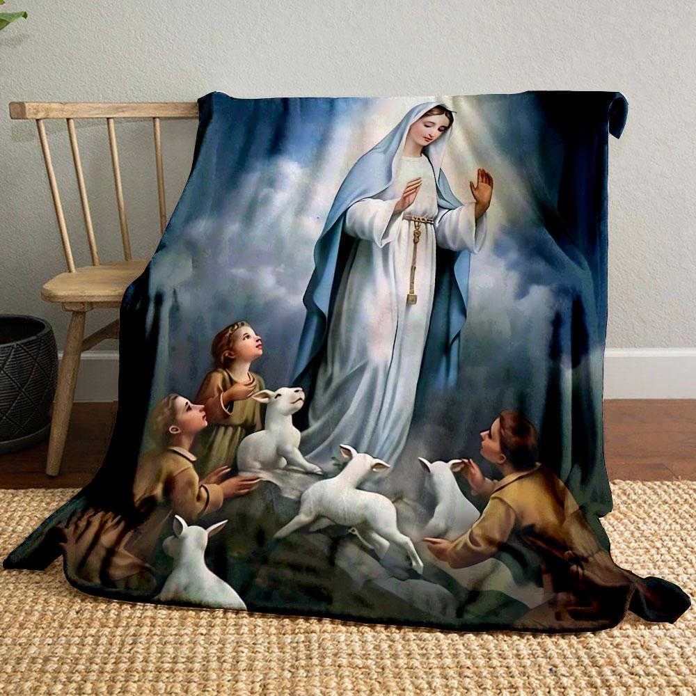Our Lady of Grace Blanket with Children and Lambs Print Printed Blanket for Living Room Bed Couch lunch break Blanket for Friend's festival Gift