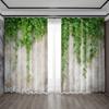 2Pc Home Decoration Curtains, Green Leaf Plant Background Wall, Modern Printed Curtain With Pole Bag, Kitchen, Coffee Shop