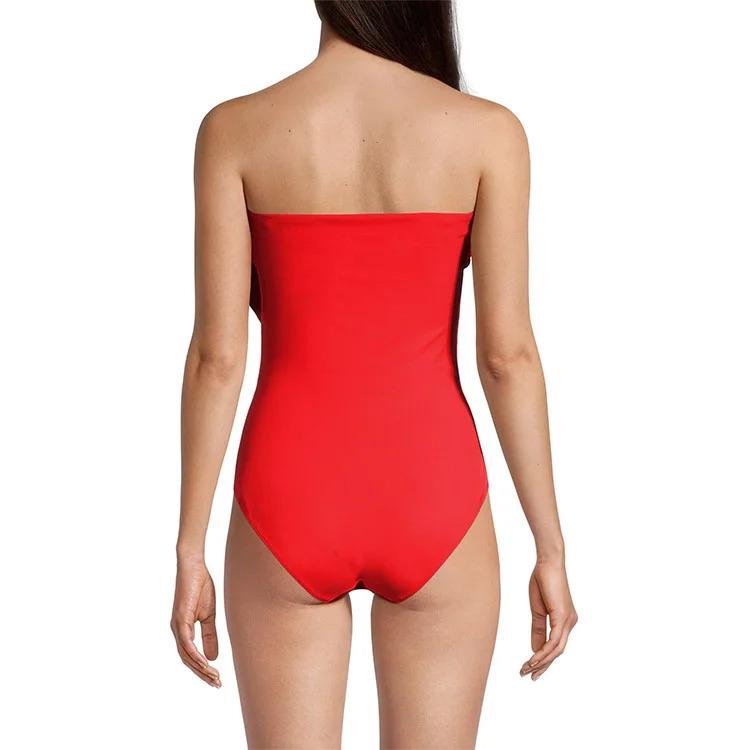 Spot 1011 European and American new one-piece swimsuit solid color tube top flower decorative swimsuit set female 1191