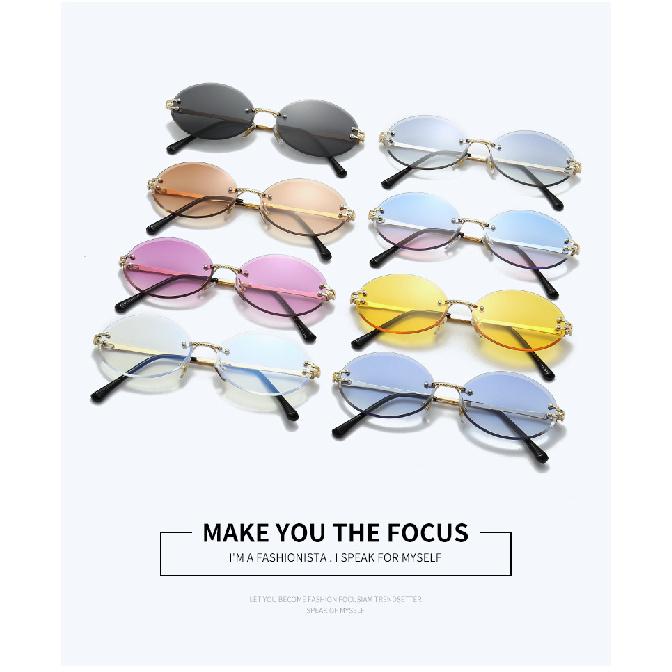 Frameless, rimless oval sunglasses, tinted metal ocean-style eyewear