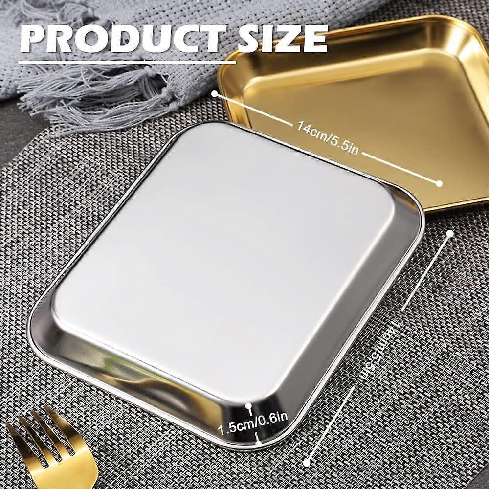 2 Pack Stainless Steel Dinner Plates, Thickened Metal Dish Plate for Food, Small Square Serving Tray for Appetizer Cookie Steak Dessert Salad(Silver)