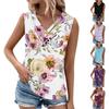 Summer Womens Tank Tops V Neck Casual Printed Sleeveless Shirts Casual Loose Fit Pleated Tshirts Tees Ladies Blouse