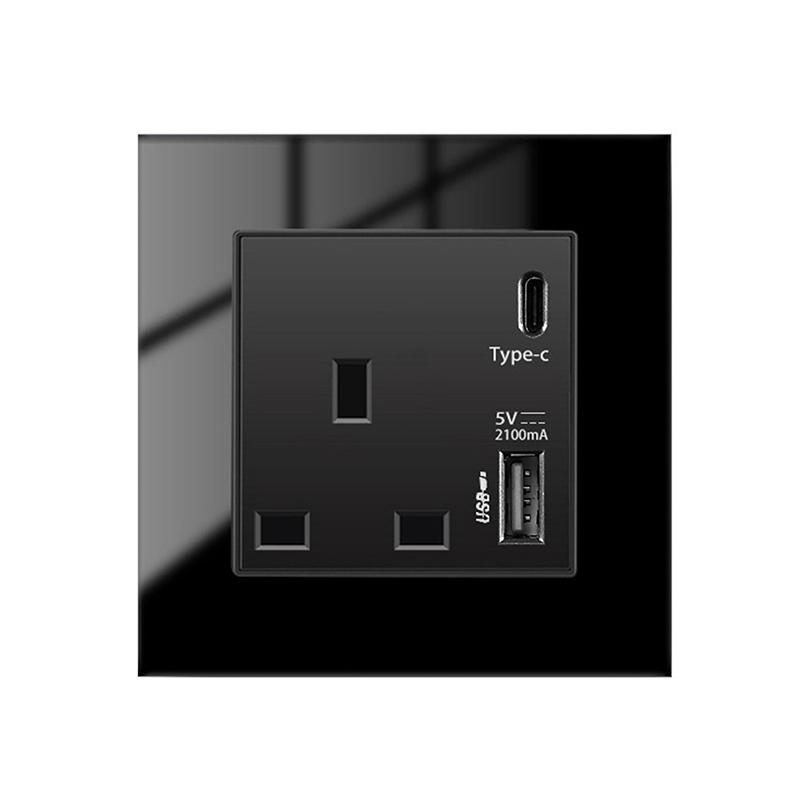 1 шт. Мощность 2100 мА USB-розетка Панель быстрой зарядки Тип 86 13A Настенный тип Интерфейс Type-C Розетка Максимальное напряжение 250 В Для Великобритании США ЕС