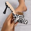 Fashion New Slippers Women Trend Sexy Leopard Print Large Size Square Toe Thin Heels Shoes Ladies Casual Slippers Heels Zapatos De Mujer