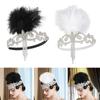 Flapper Headband 1920S Headpiece 20S Theme Headwrap Dress Up Feather Rhinestone