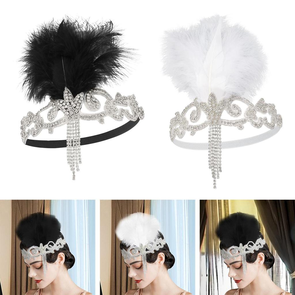 Flapper Headband 1920S Headpiece 20S Theme Headwrap Dress Up Feather Rhinestone