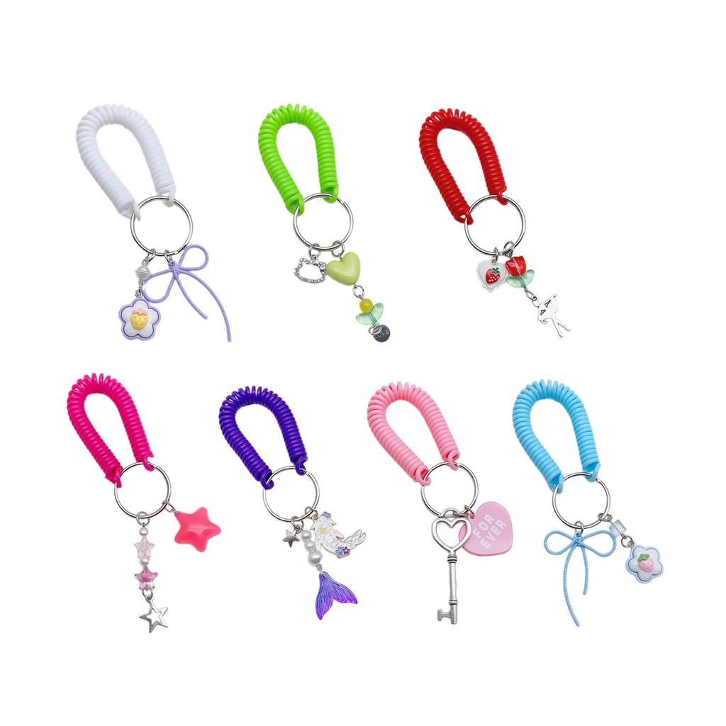Colorful Cellphone Charm Retractable Spring Coil Keychain Stretch Cord Phone Chain Bag Pendant Convenient Accessory