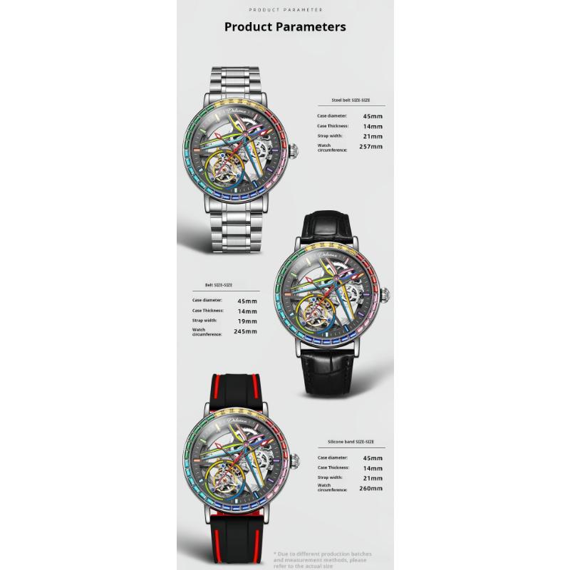 Dulunwe Радужные драгоценные камни турбийон модные часы скелетон мужские водонепроницаемые 30M спортивные часы роскошные автоматические механические наручные часы