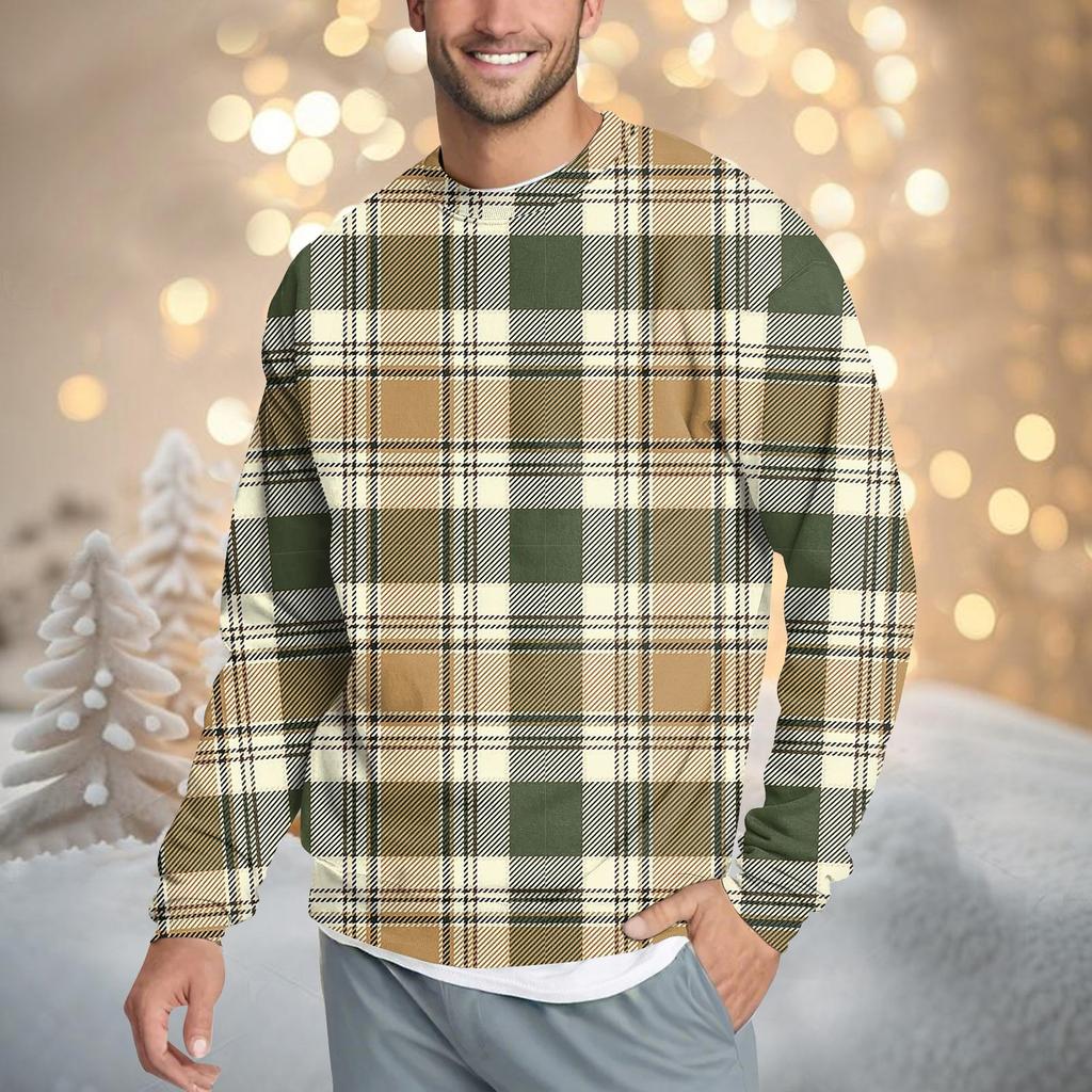 Мужская повседневная мода удобная клетчатая круглая горловина пуловер толстовка свитшот