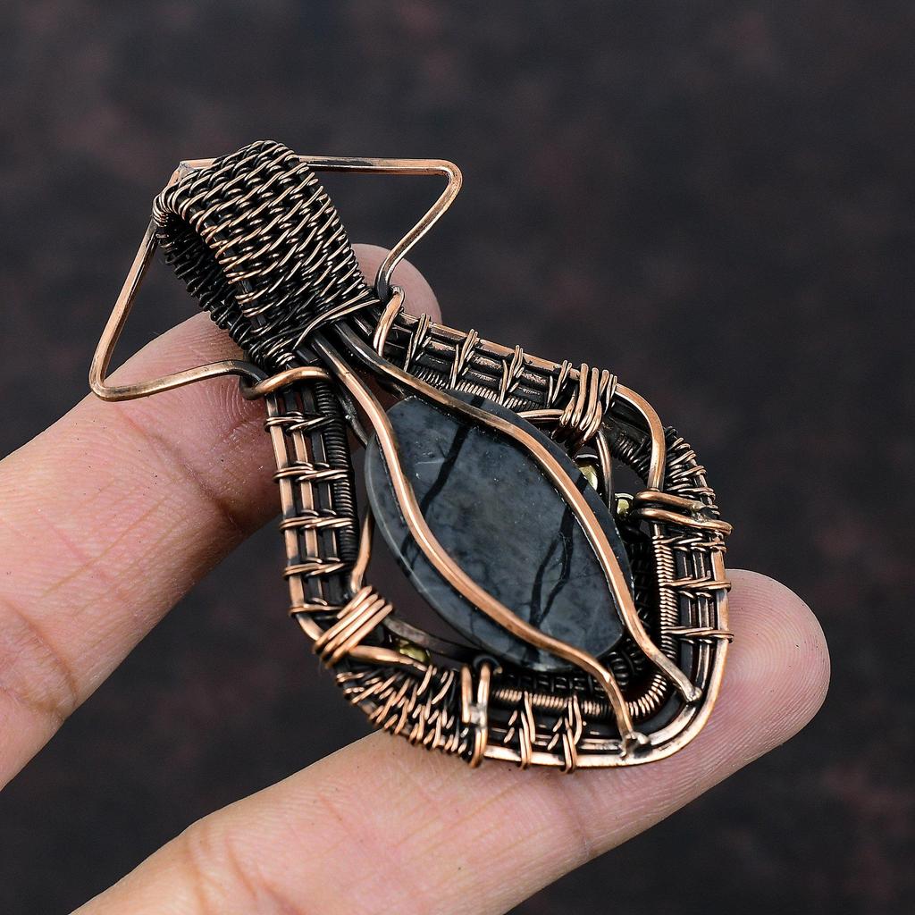 Подвеска из яшмы Пикассо, медная проволочная обертка, ювелирное изделие ручной работы, подвеска из драгоценного камня высшего качества, ювелирное изделие из яшмы Пикассо, медная подвеска, свадебный подарок