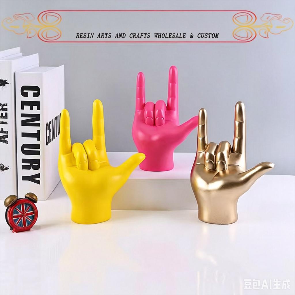 Contemporary Handmade Hand-painted Sculptures Irregular Shape Gesture Statue LOVE Peace Pose Resin Model Ornaments Angel Theme
