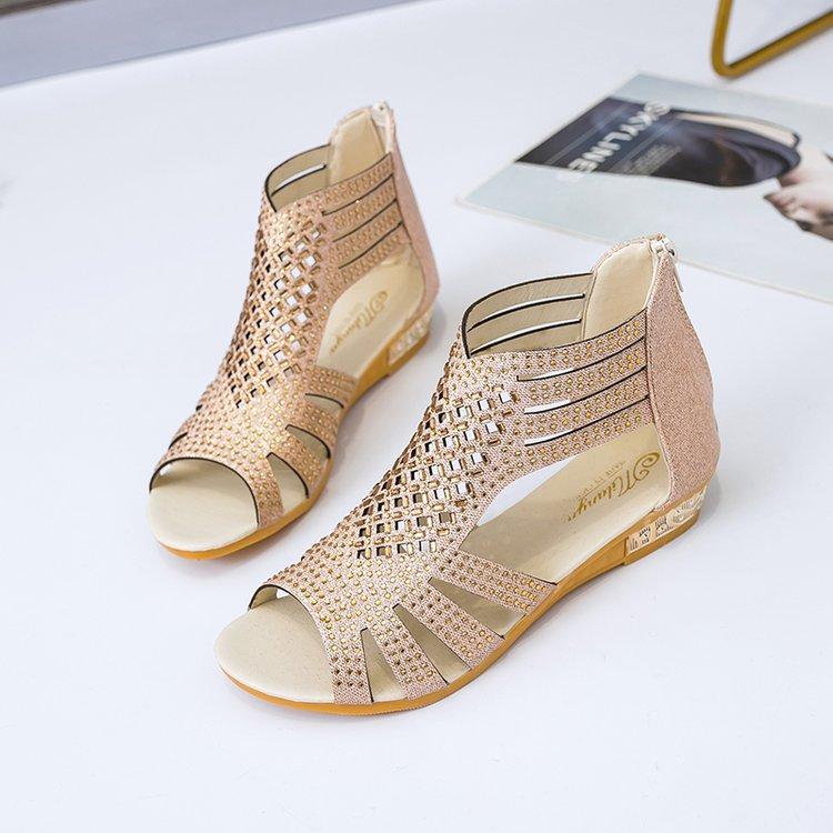 Модные женские босоножки на молнии, римские босоножки на танкетке, открытые босоножки на плоской подошве с открытым носком, летние женские туфли Femmes Été 2024